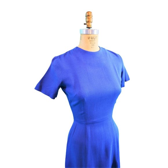 Vintage 1960s Solid Day Dress Cobalt Blue Alison Ayres | W 24" - Picture 5 of 10